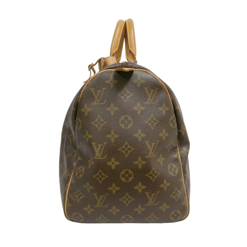 LOUIS VUITTON Monogram Canvas Leather Keepall 45 Travel Bag In Brown With Gold Hardware Including Padlock (No Key), Name Tag And Dust Bag
