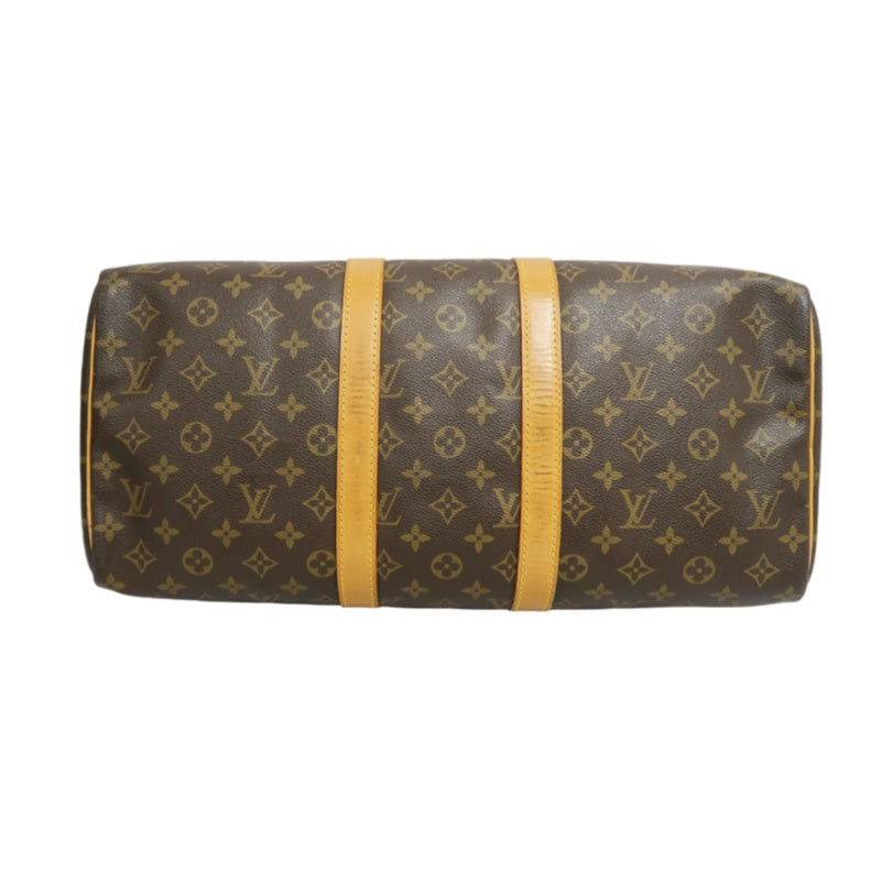 LOUIS VUITTON Monogram Canvas Leather Keepall 45 Travel Bag In Brown With Gold Hardware Including Padlock (No Key), Name Tag And Dust Bag