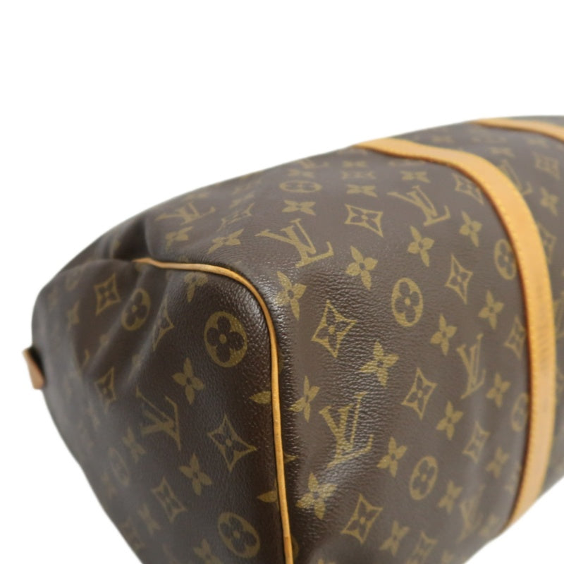LOUIS VUITTON Monogram Canvas Leather Keepall 45 Travel Bag In Brown With Gold Hardware Including Padlock (No Key), Name Tag And Dust Bag