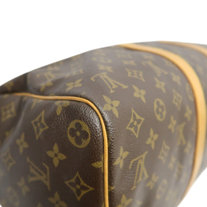 LOUIS VUITTON Monogram Canvas Leather Keepall 45 Travel Bag In Brown With Gold Hardware Including Padlock (No Key), Name Tag And Dust Bag