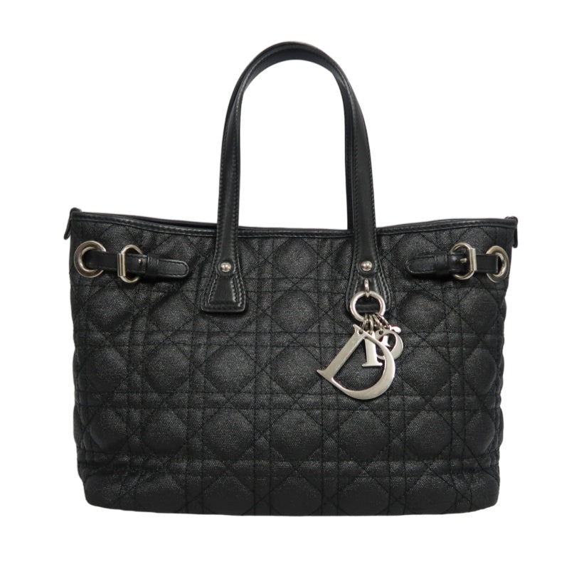 DIOR Panarea Mini Quilted Canvas Tote Bag leather Black Silver Hardware