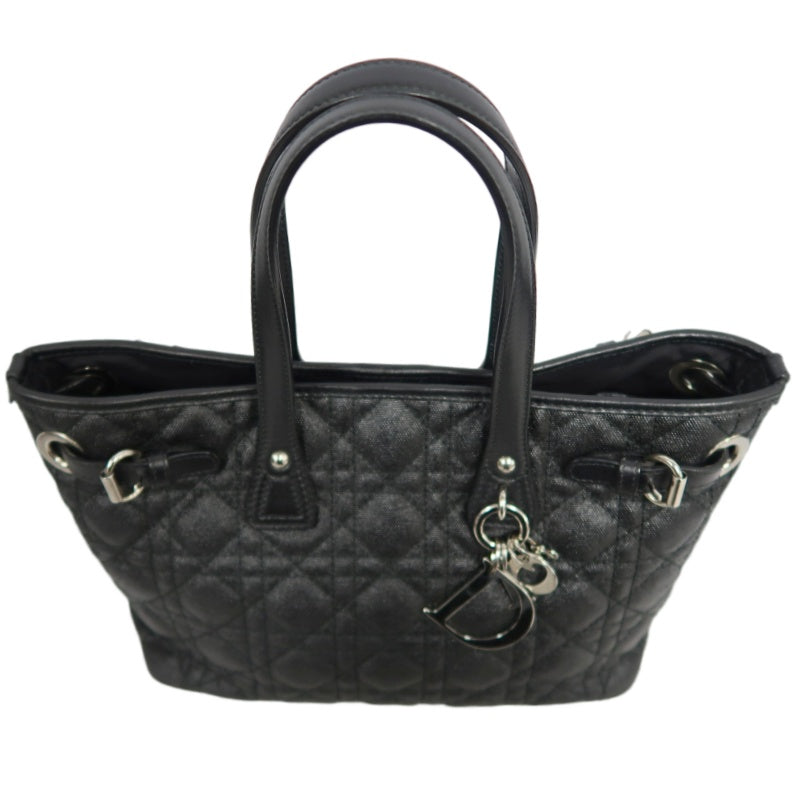 DIOR Panarea Mini Quilted Canvas Tote Bag leather Black Silver Hardware