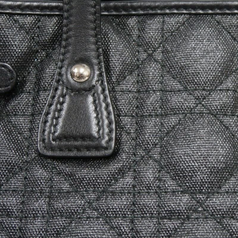 DIOR Panarea Mini Quilted Canvas Tote Bag leather Black Silver Hardware