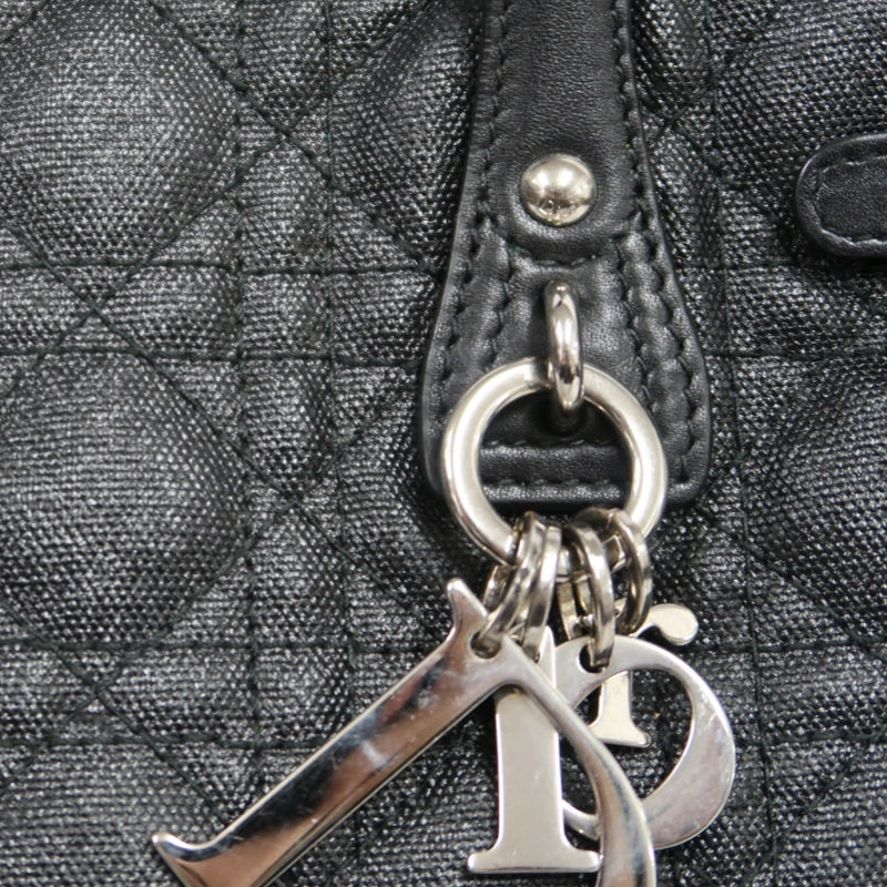 DIOR Panarea Mini Quilted Canvas Tote Bag leather Black Silver Hardware