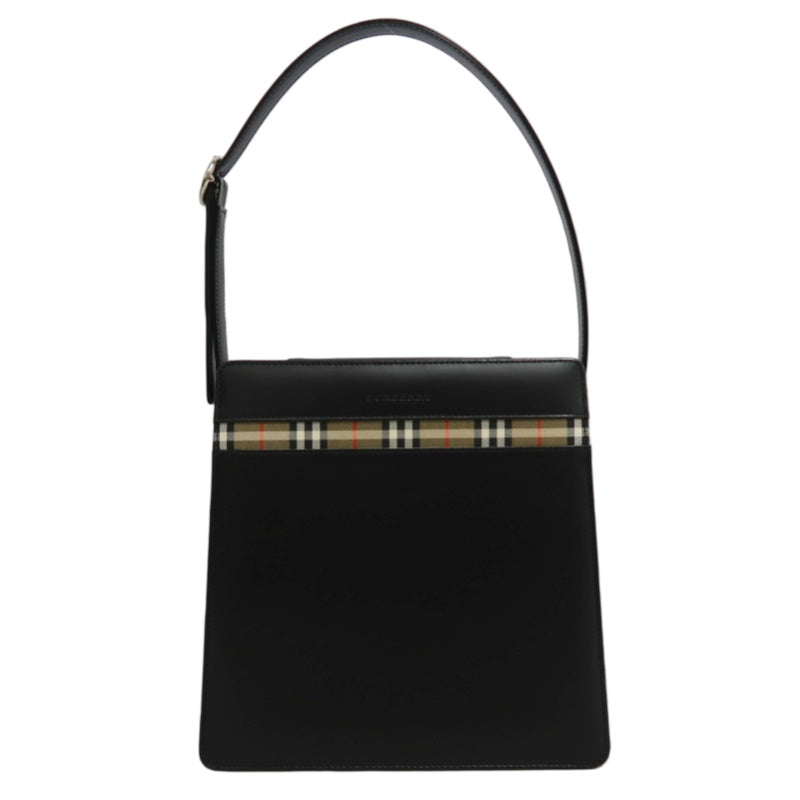 BURBERRY Nova Check Handbag Black Shoulder Silver Hardware