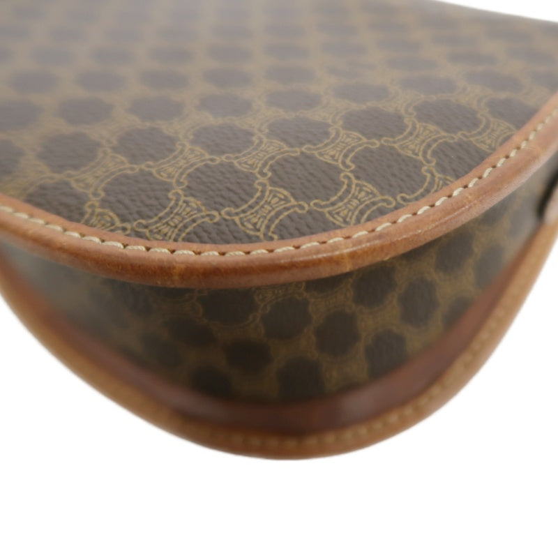 CELINE Macadam MonogramSaddle Shoulder Bag Dark Brown Gold Hardware
