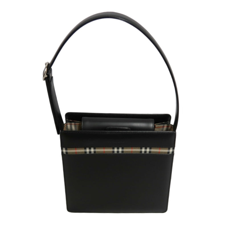 BURBERRY Nova Check Handbag Black Shoulder Silver Hardware