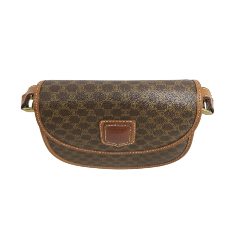 CELINE Macadam MonogramSaddle Shoulder Bag Dark Brown Gold Hardware