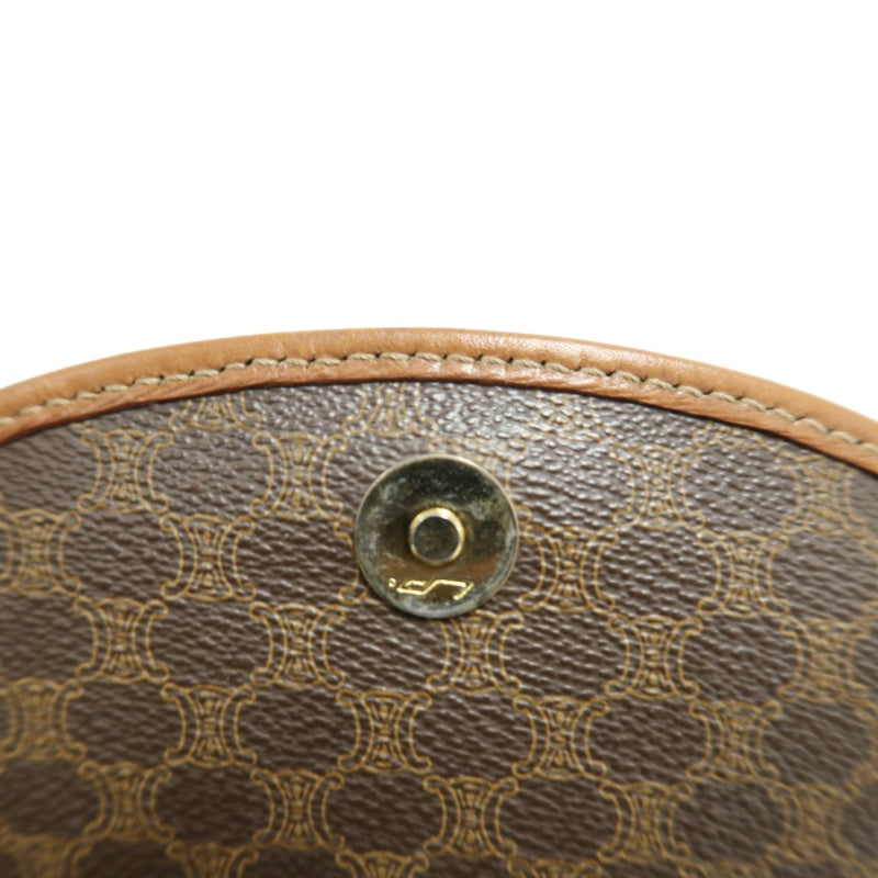 CELINE Macadam MonogramSaddle Shoulder Bag Dark Brown Gold Hardware