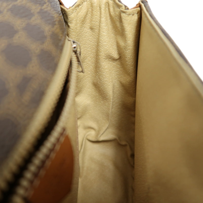 CELINE Macadam MonogramSaddle Shoulder Bag Dark Brown Gold Hardware