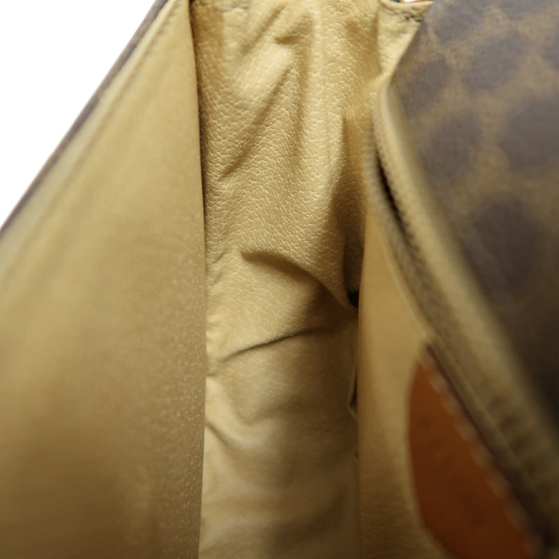 CELINE Macadam MonogramSaddle Shoulder Bag Dark Brown Gold Hardware