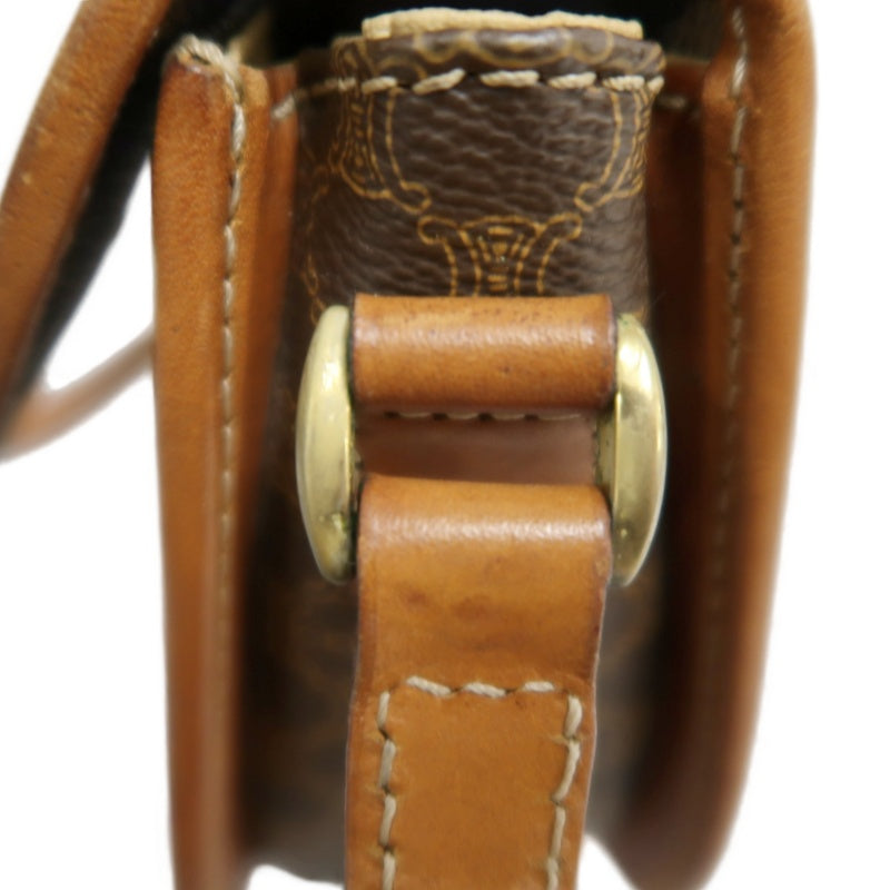 CELINE Macadam MonogramSaddle Shoulder Bag Dark Brown Gold Hardware