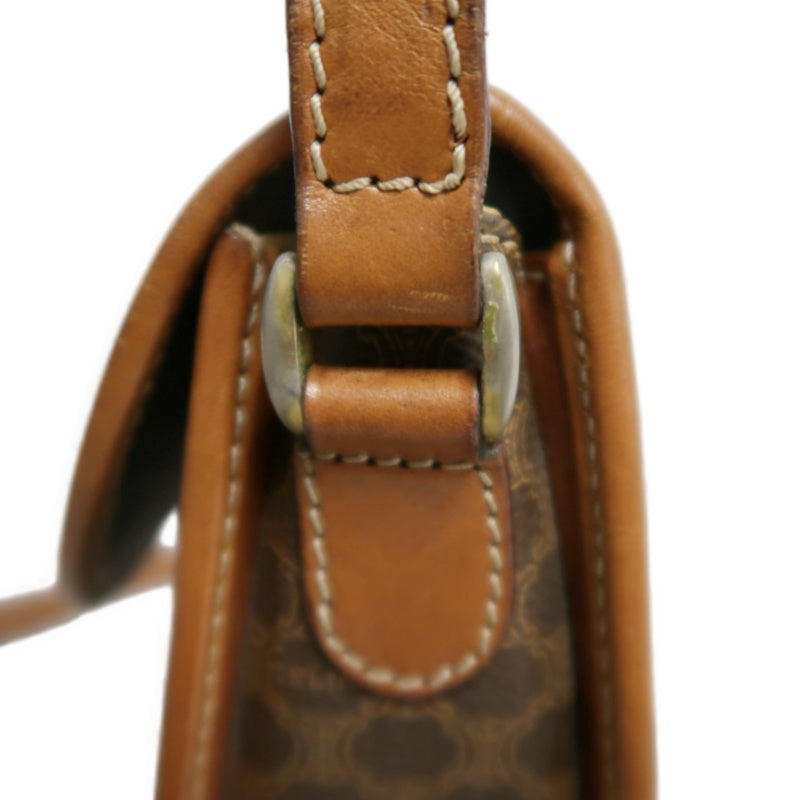 CELINE Macadam MonogramSaddle Shoulder Bag Dark Brown Gold Hardware