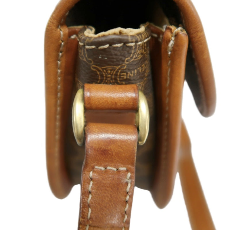 CELINE Macadam MonogramSaddle Shoulder Bag Dark Brown Gold Hardware