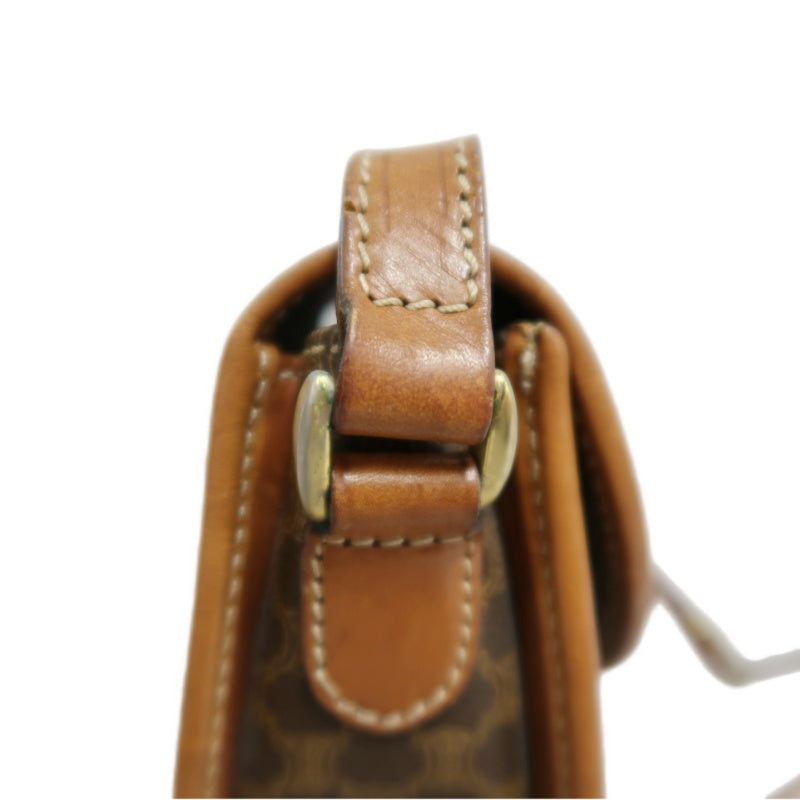 CELINE Macadam MonogramSaddle Shoulder Bag Dark Brown Gold Hardware