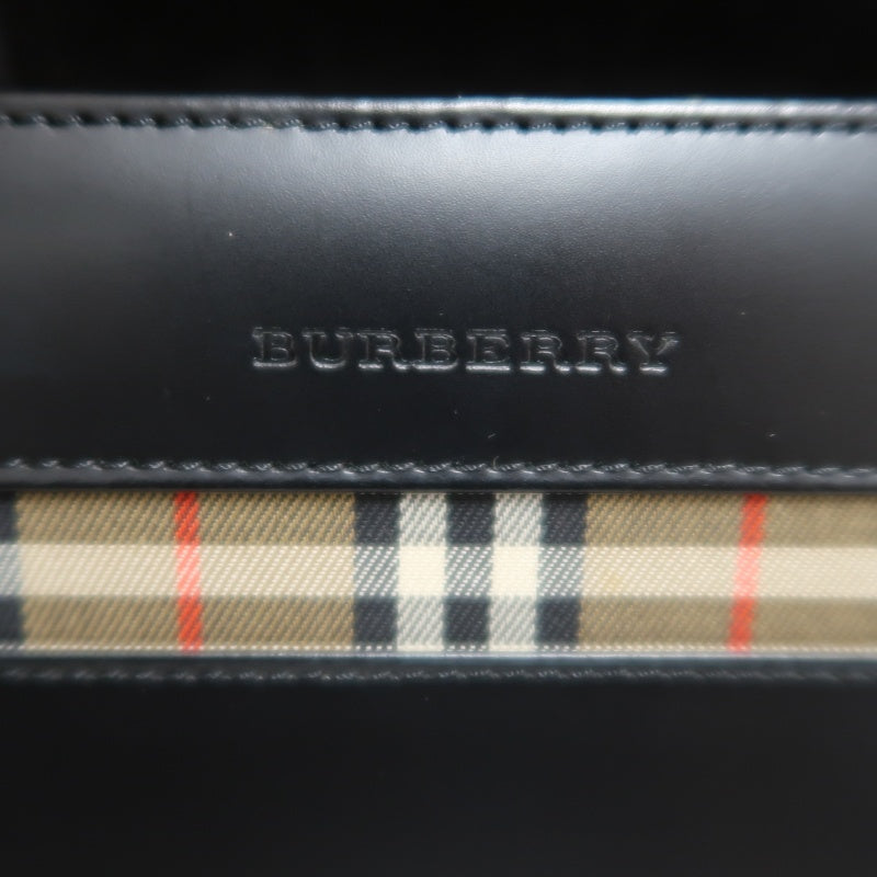 BURBERRY Nova Check Handbag Black Shoulder Silver Hardware