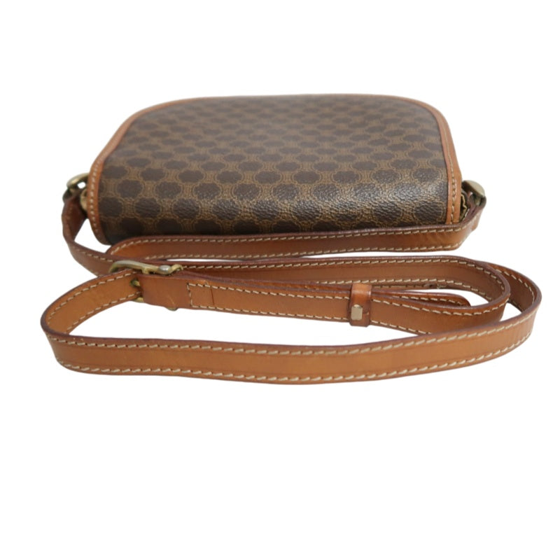 CELINE Macadam MonogramSaddle Shoulder Bag Dark Brown Gold Hardware