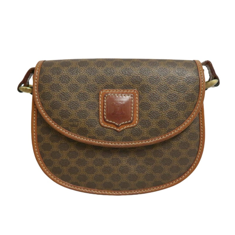 CELINE Macadam MonogramSaddle Shoulder Bag Dark Brown Gold Hardware