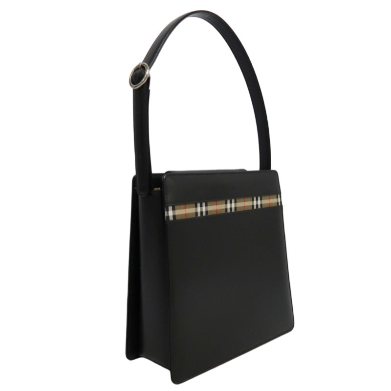 BURBERRY Nova Check Handbag Black Shoulder Silver Hardware
