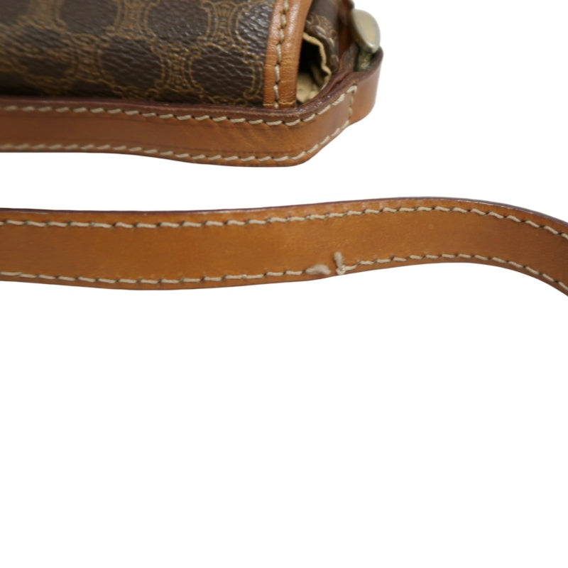 CELINE Macadam MonogramSaddle Shoulder Bag Dark Brown Gold Hardware