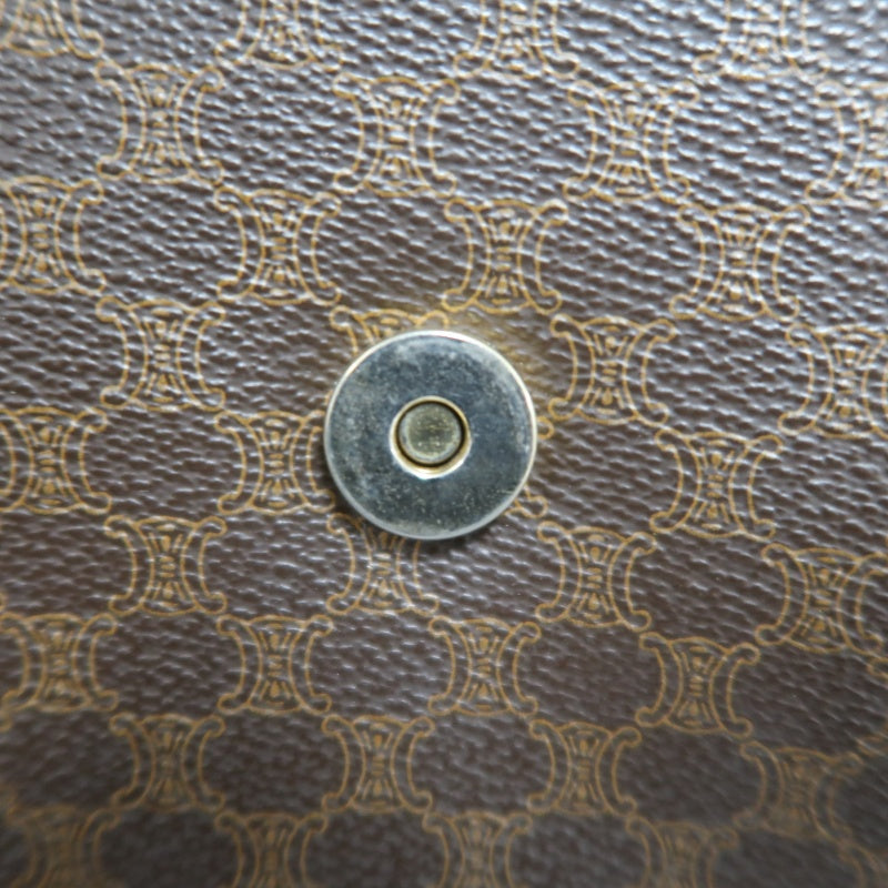 CELINE Macadam MonogramSaddle Shoulder Bag Dark Brown Gold Hardware