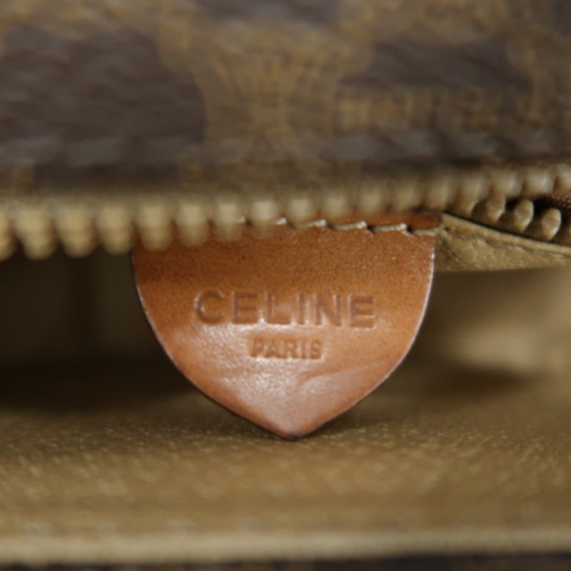 CELINE Macadam MonogramSaddle Shoulder Bag Dark Brown Gold Hardware