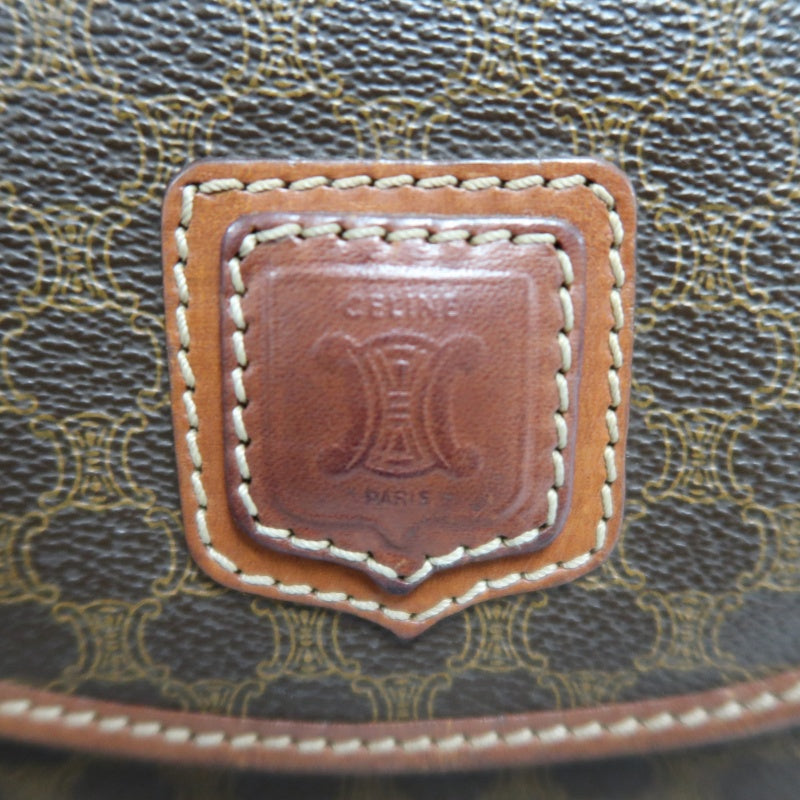 CELINE Macadam MonogramSaddle Shoulder Bag Dark Brown Gold Hardware