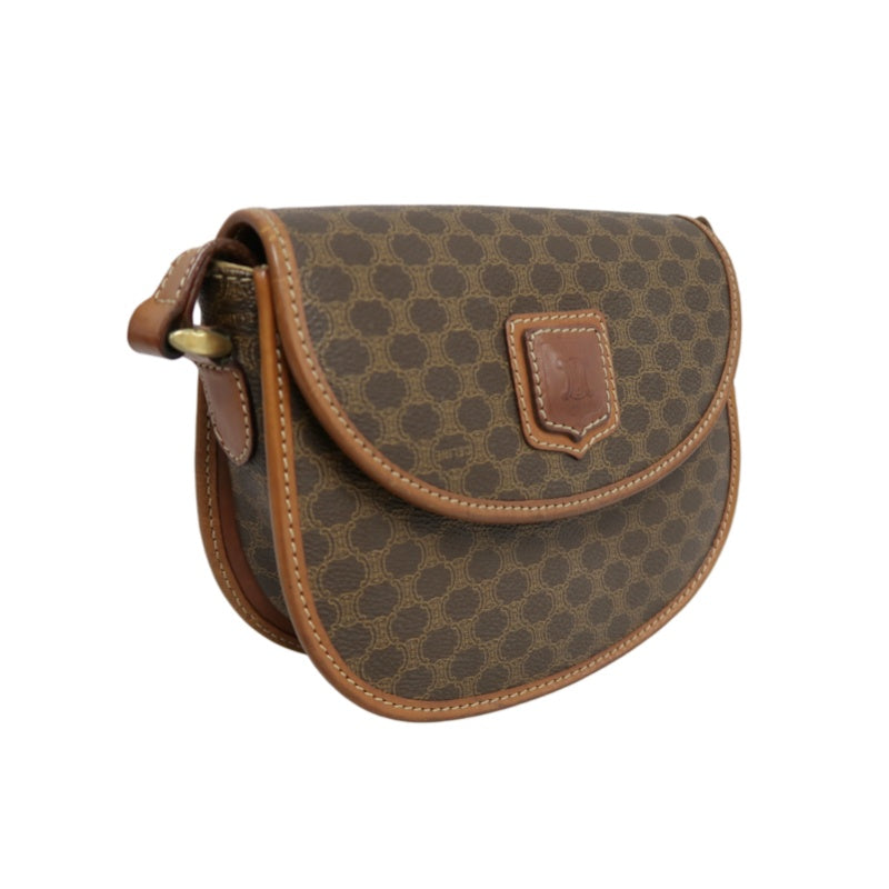 CELINE Macadam MonogramSaddle Shoulder Bag Dark Brown Gold Hardware