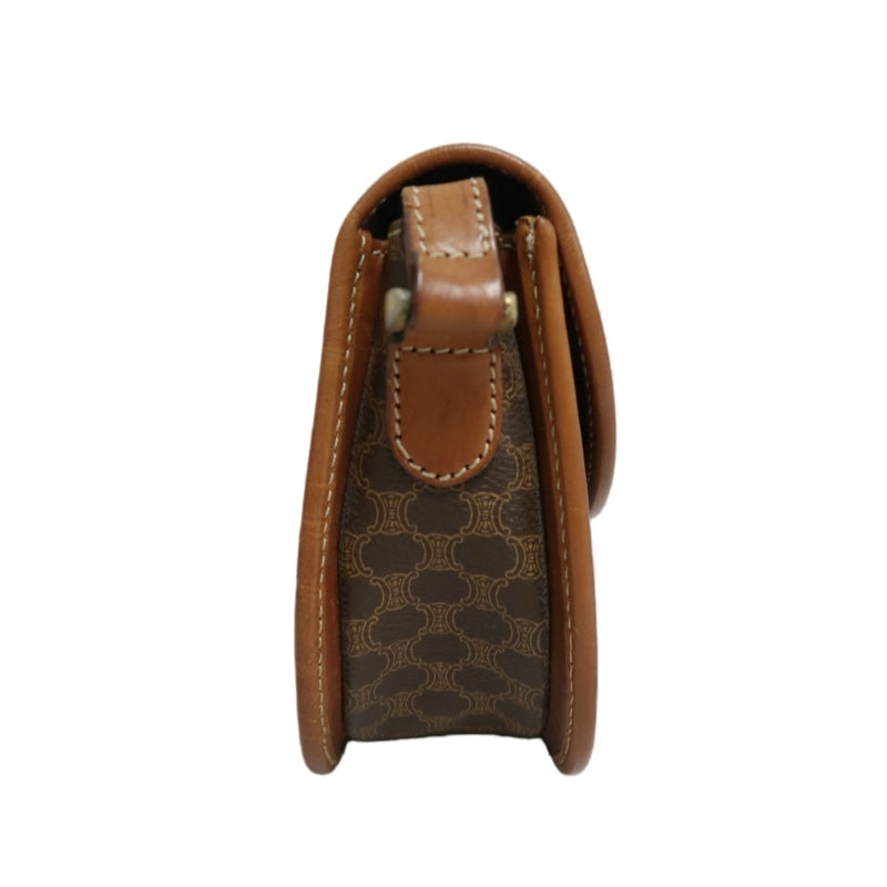 CELINE Macadam MonogramSaddle Shoulder Bag Dark Brown Gold Hardware