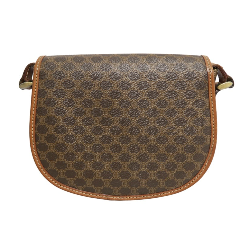 CELINE Macadam MonogramSaddle Shoulder Bag Dark Brown Gold Hardware