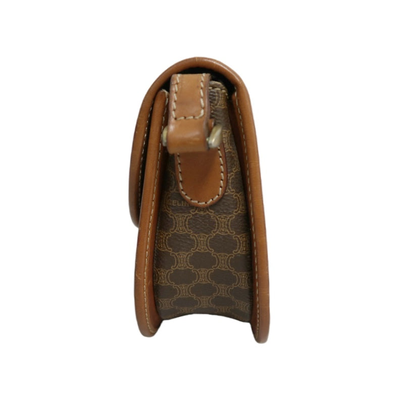 CELINE Macadam MonogramSaddle Shoulder Bag Dark Brown Gold Hardware