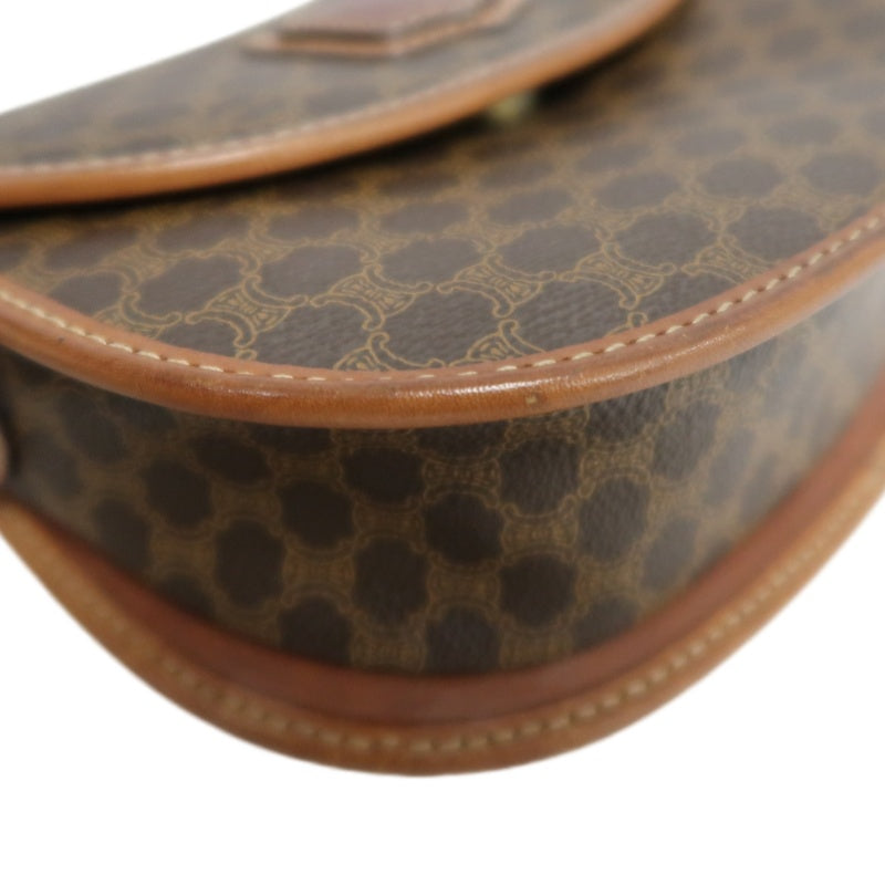 CELINE Macadam MonogramSaddle Shoulder Bag Dark Brown Gold Hardware