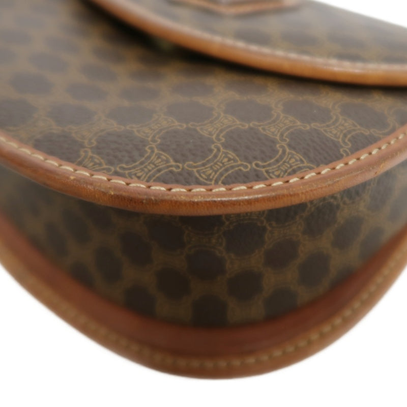 CELINE Macadam MonogramSaddle Shoulder Bag Dark Brown Gold Hardware