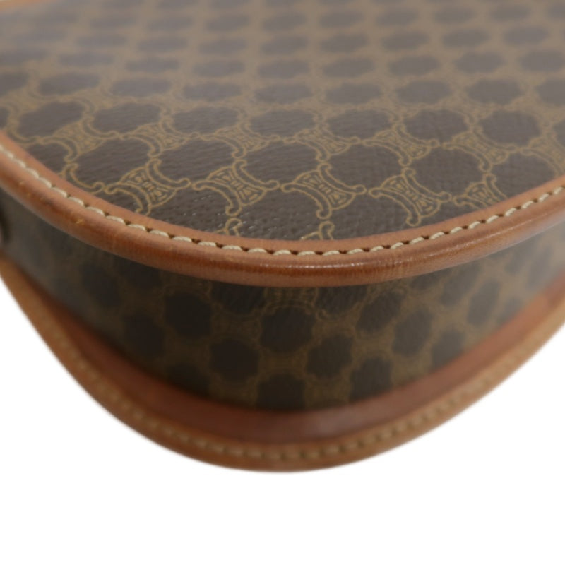CELINE Macadam MonogramSaddle Shoulder Bag Dark Brown Gold Hardware