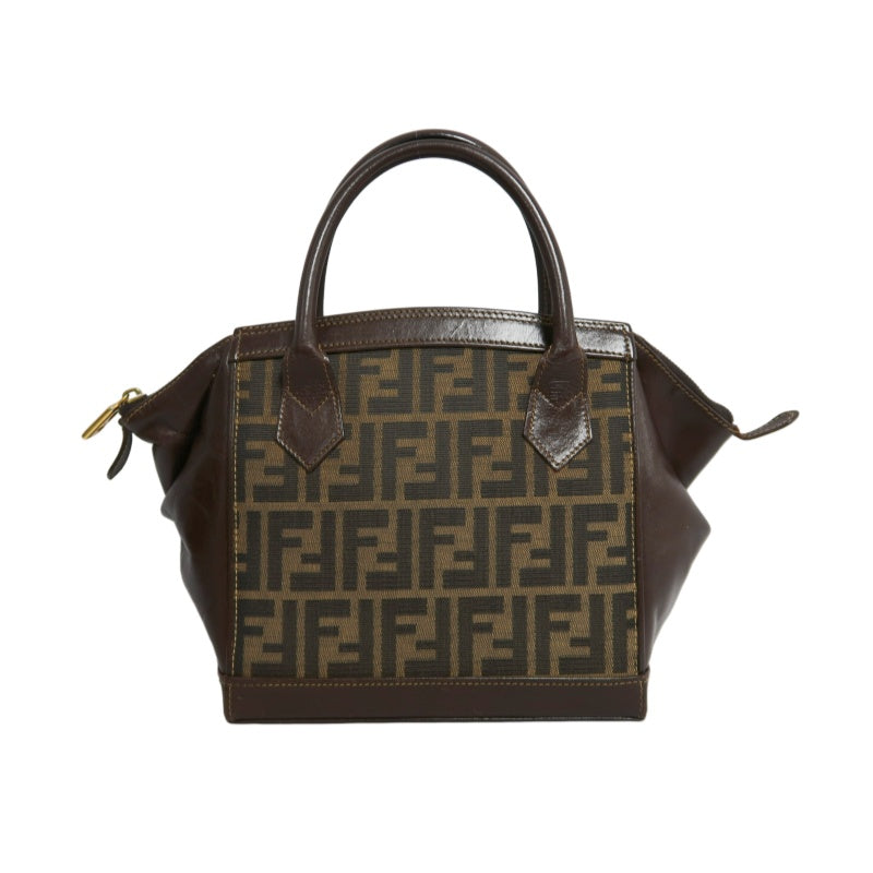 FENDI Zucca Monogram Canvas 　Handbag　 Shoulder Strap BrownGold Hardware