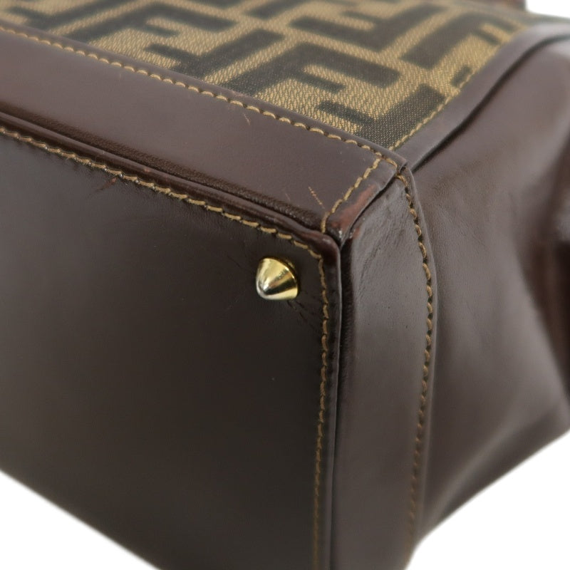 FENDI Zucca Monogram Canvas 　Handbag　 Shoulder Strap BrownGold Hardware