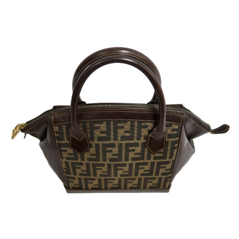 FENDI Zucca Monogram Canvas 　Handbag　 Shoulder Strap BrownGold Hardware