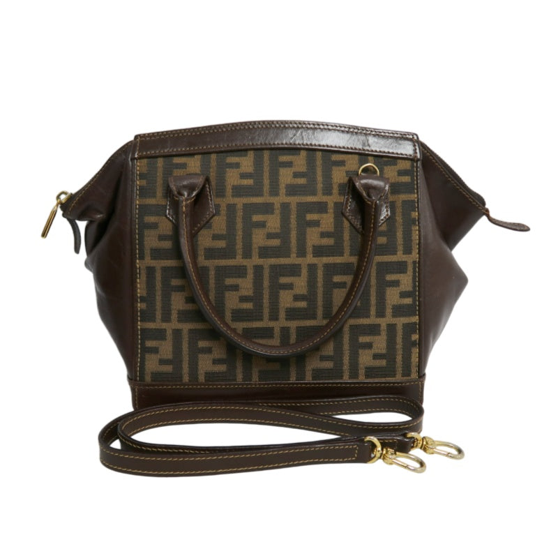 FENDI Zucca Monogram Canvas 　Handbag　 Shoulder Strap BrownGold Hardware