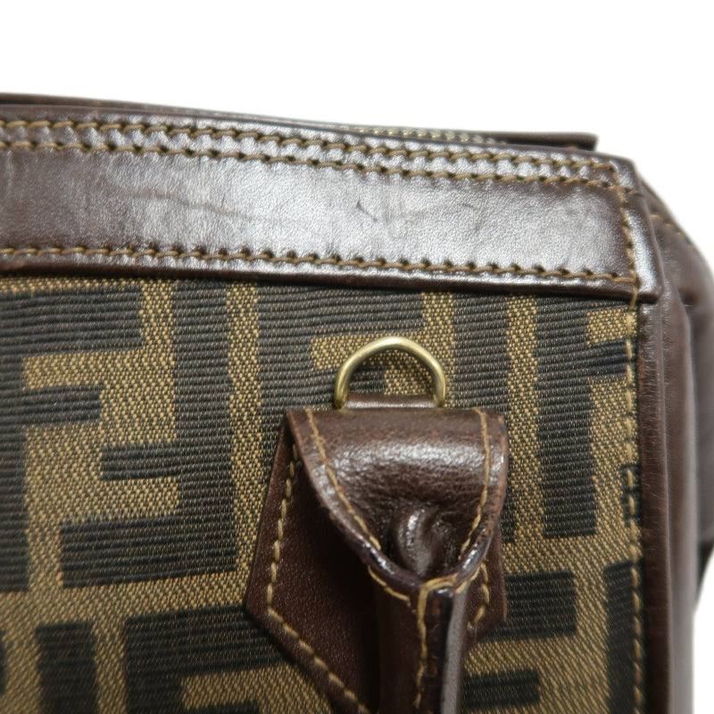 FENDI Zucca Monogram Canvas 　Handbag　 Shoulder Strap BrownGold Hardware