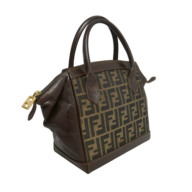 FENDI Zucca Monogram Canvas 　Handbag　 Shoulder Strap BrownGold Hardware