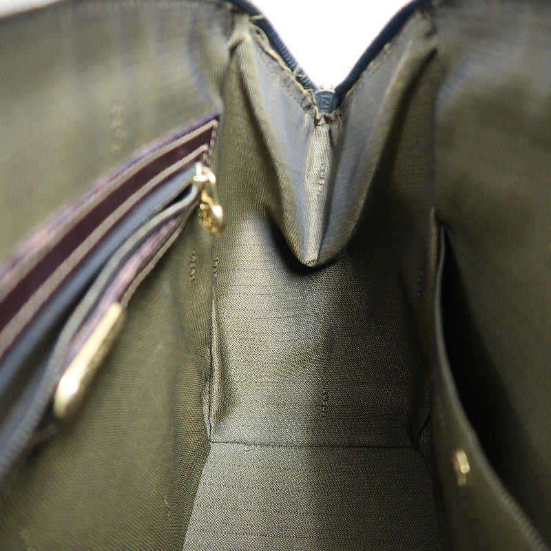 FENDI Zucca Monogram Canvas 　Handbag　 Shoulder Strap BrownGold Hardware