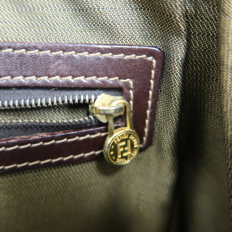 FENDI Zucca Monogram Canvas 　Handbag　 Shoulder Strap BrownGold Hardware