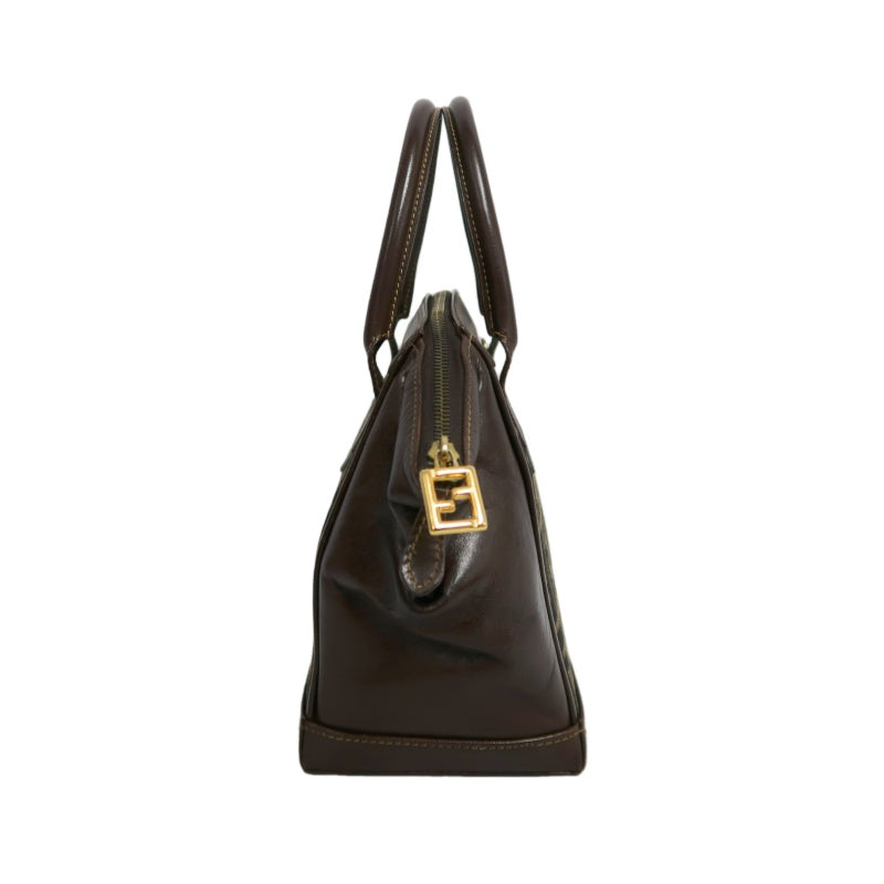 FENDI Zucca Monogram Canvas 　Handbag　 Shoulder Strap BrownGold Hardware