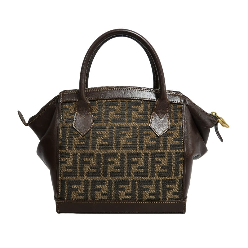 FENDI Zucca Monogram Canvas 　Handbag　 Shoulder Strap BrownGold Hardware