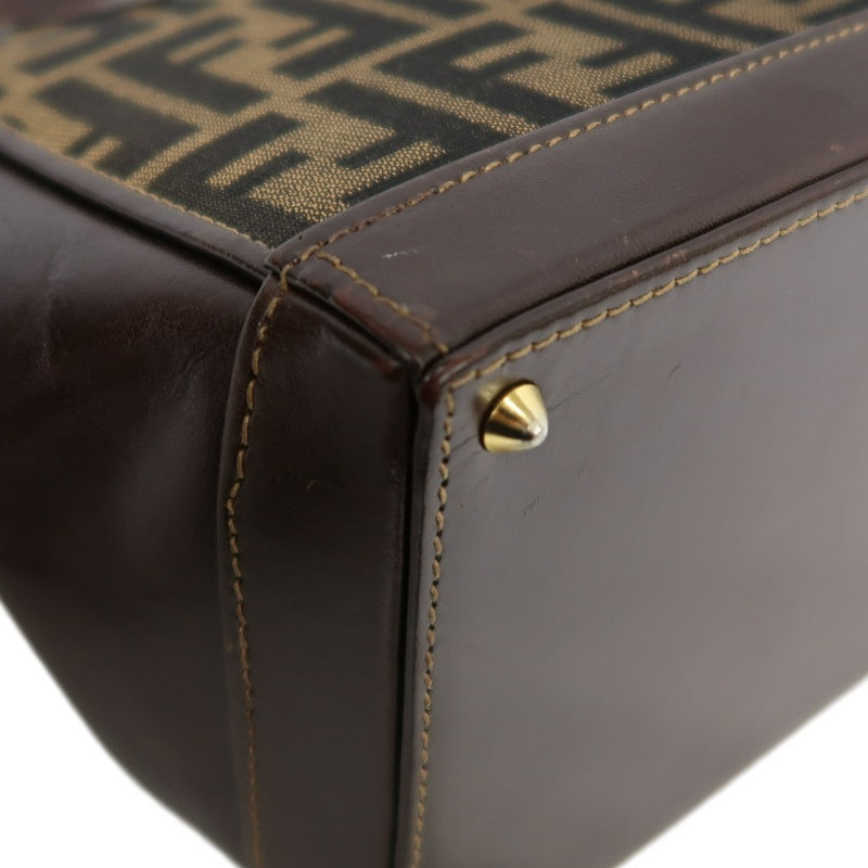 FENDI Zucca Monogram Canvas 　Handbag　 Shoulder Strap BrownGold Hardware