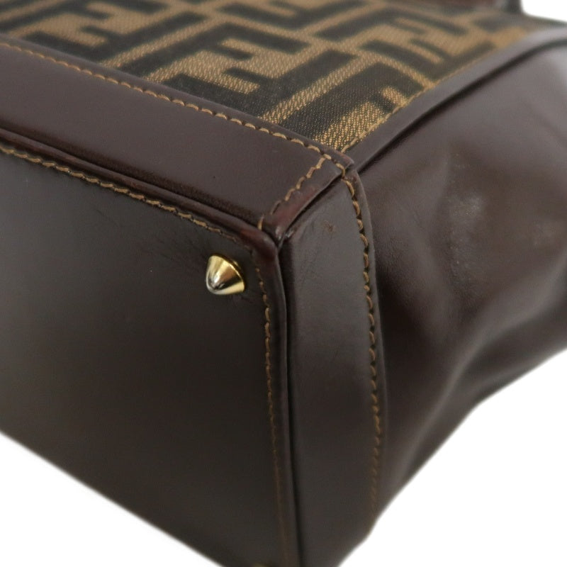 FENDI Zucca Monogram Canvas 　Handbag　 Shoulder Strap BrownGold Hardware