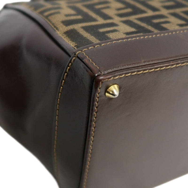 FENDI Zucca Monogram Canvas 　Handbag　 Shoulder Strap BrownGold Hardware