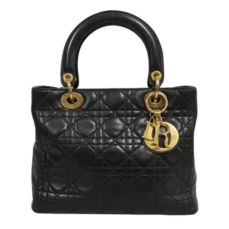 DIOR Lady Dior Medium Cannage Quilted lambskinHandbag  Black  Gold Hardware
