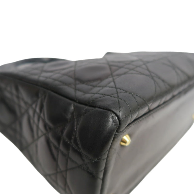 DIOR Lady Dior Medium Cannage Quilted lambskinHandbag  Black  Gold Hardware
