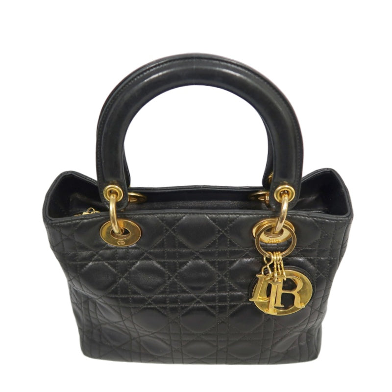 DIOR Lady Dior Medium Cannage Quilted lambskinHandbag  Black  Gold Hardware